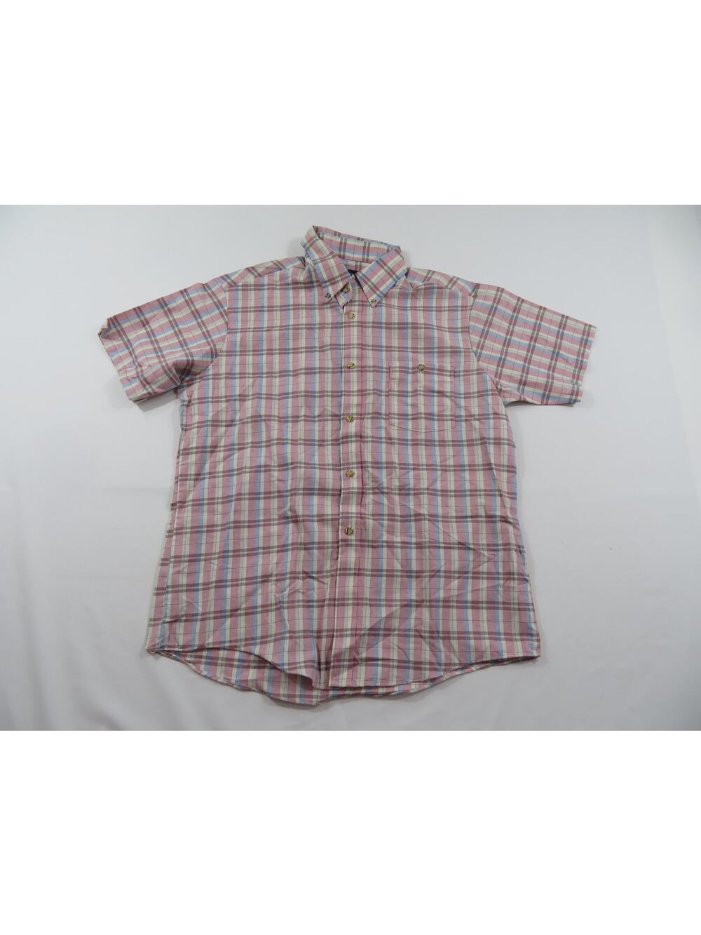 Par Four Button Down Shirt, Plaid Striped Pink Blue Beige Sz M 1990s